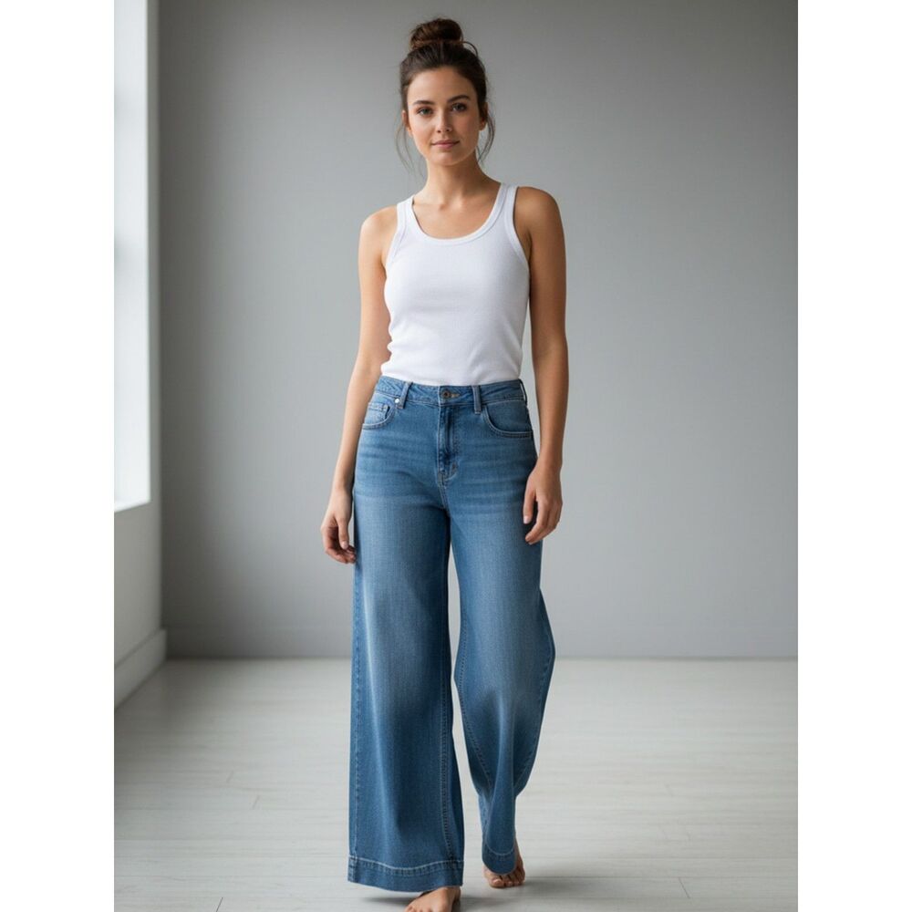YMI High-Rise Wide-Leg Blue Soft To The Touch Jeans – Size L